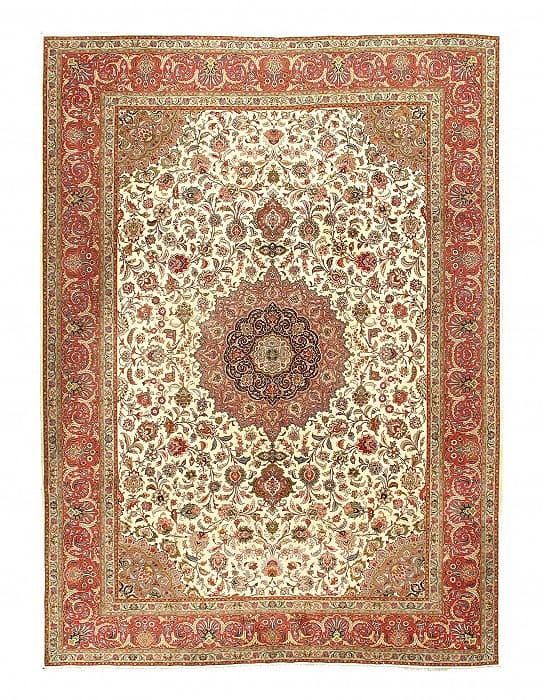 Ivory Persian Tabriz 8'2'' X 11'4'': Ivory Persian Tabriz 8'2'' X 11'4'' - , Tabriz, Hand-Knotted, Lamb's Wool, 300 -D10478- 862.This item is part of our fine auction collection which includes many fine home accessories including antique