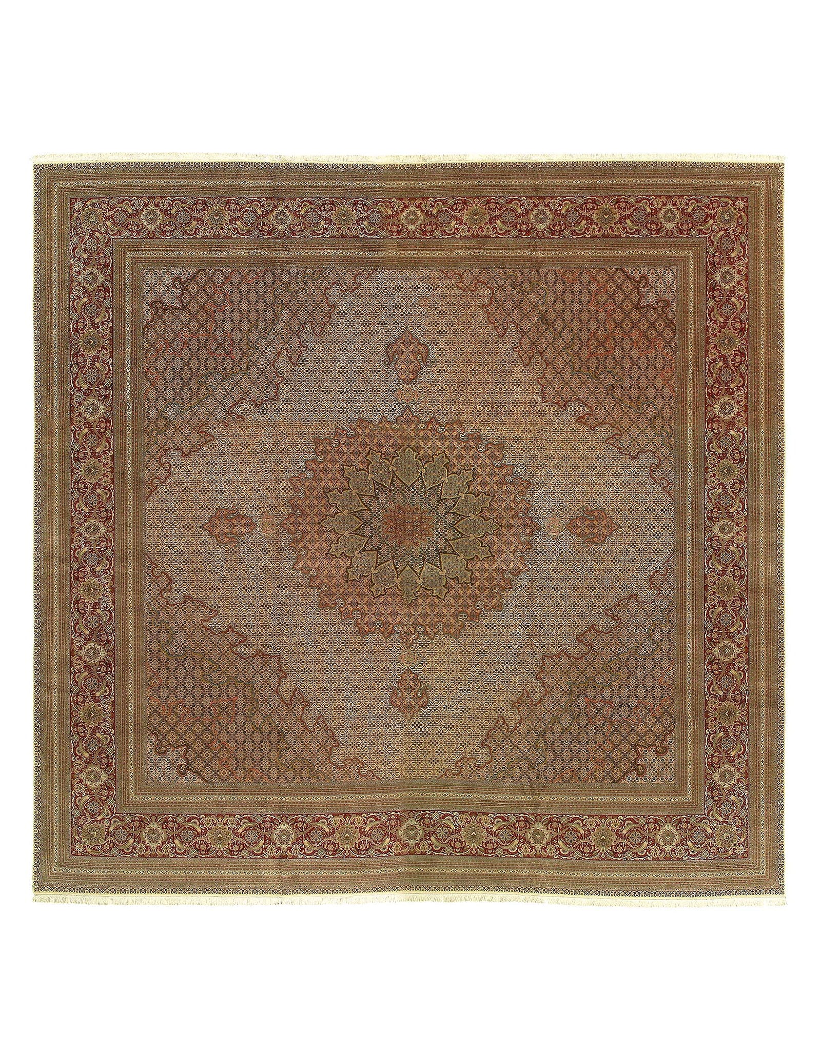 Ivory Persian Tabriz Silk & Lamb's Wool 16'6" X 16'6": Ivory Persian Tabriz Silk & Lamb's Wool 16'6" X 16'6" - New, Tabriz, Hand-Knotted, Wool & Silk, 300 -D03226- 862.This item is part of our fine auction collection which includes many fine home accessor