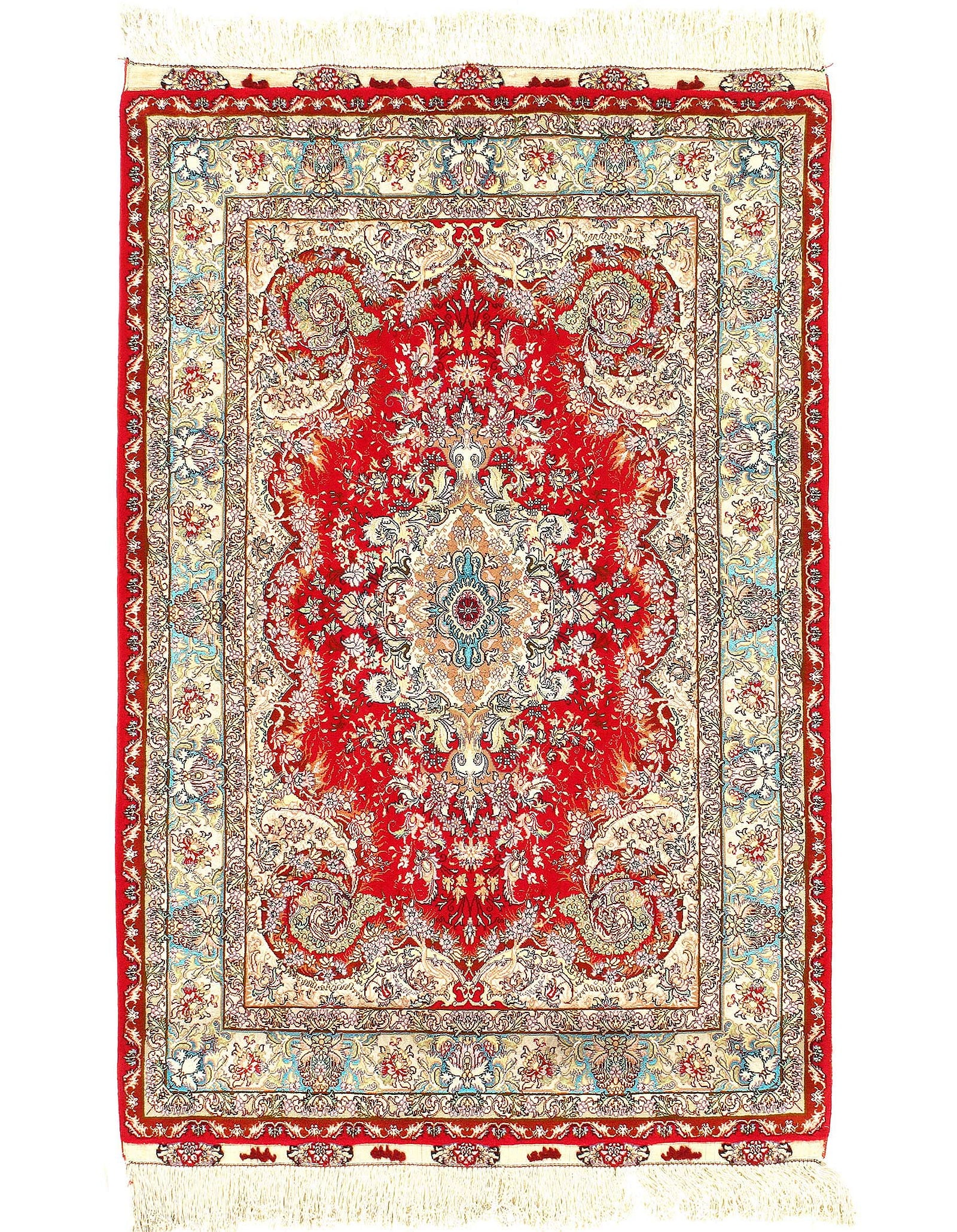 Fine hand Knotted Persain silk & wool Tabriz 3'5'' X 5'3'': Fine hand Knotted Persain silk & wool Tabriz 3'5'' X 5'3'' - New, Tabriz, Hand-Knotted, Wool & Silk, 300 -D11978- 862.This item is part of our fine auction collection which includes many fine home acc