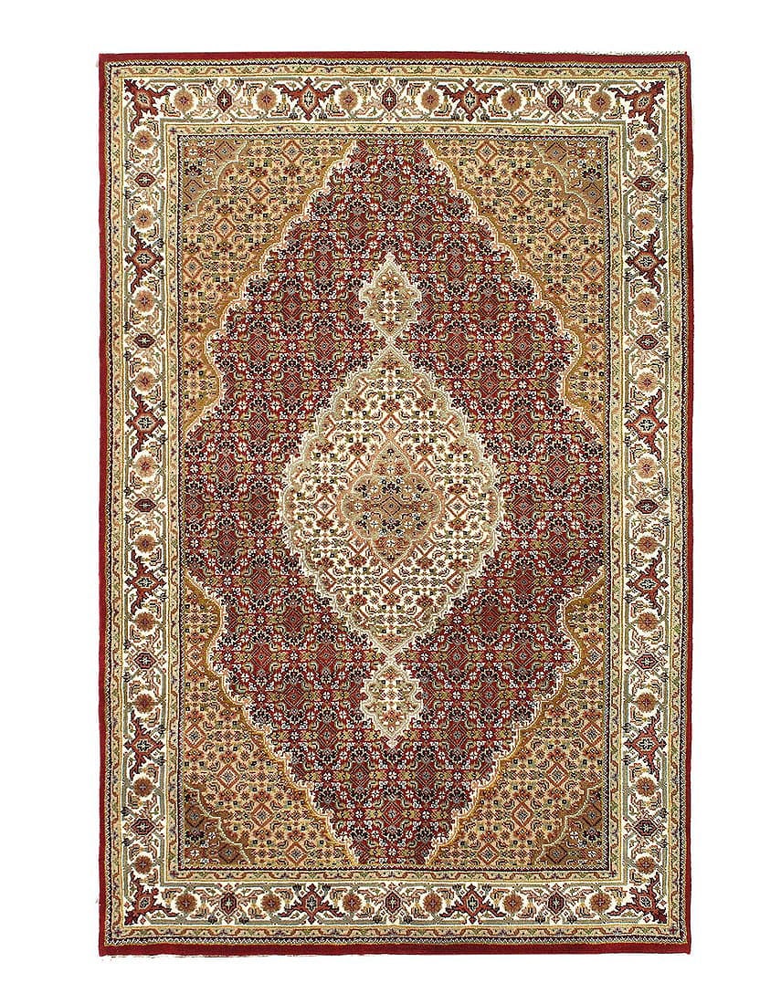 Fine Hand Knotted Silk & wool Tabriz design 4'2'' X 6'2'': Fine Hand Knotted Silk & wool Tabriz design 4'2'' X 6'2'' - New, Tabriz, Hand-Knotted, Wool & Silk, 300 -D12338- 862.This item is part of our fine auction collection which includes many fine home acce