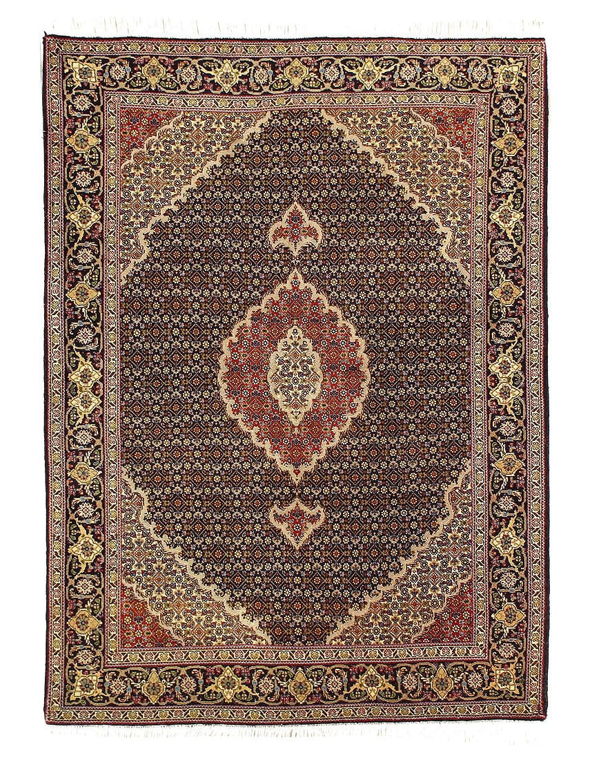 Fine Hand Knotted Silk & wool Persian Tabriz rug 3'6'' X 4'6'': Fine Hand Knotted Silk & wool Persian Tabriz rug 3'6'' X 4'6'' - New, Tabriz, Hand-Knotted, Wool & Silk, 300 -D12421- 862.This item is part of our fine auction collection which includes many fine home