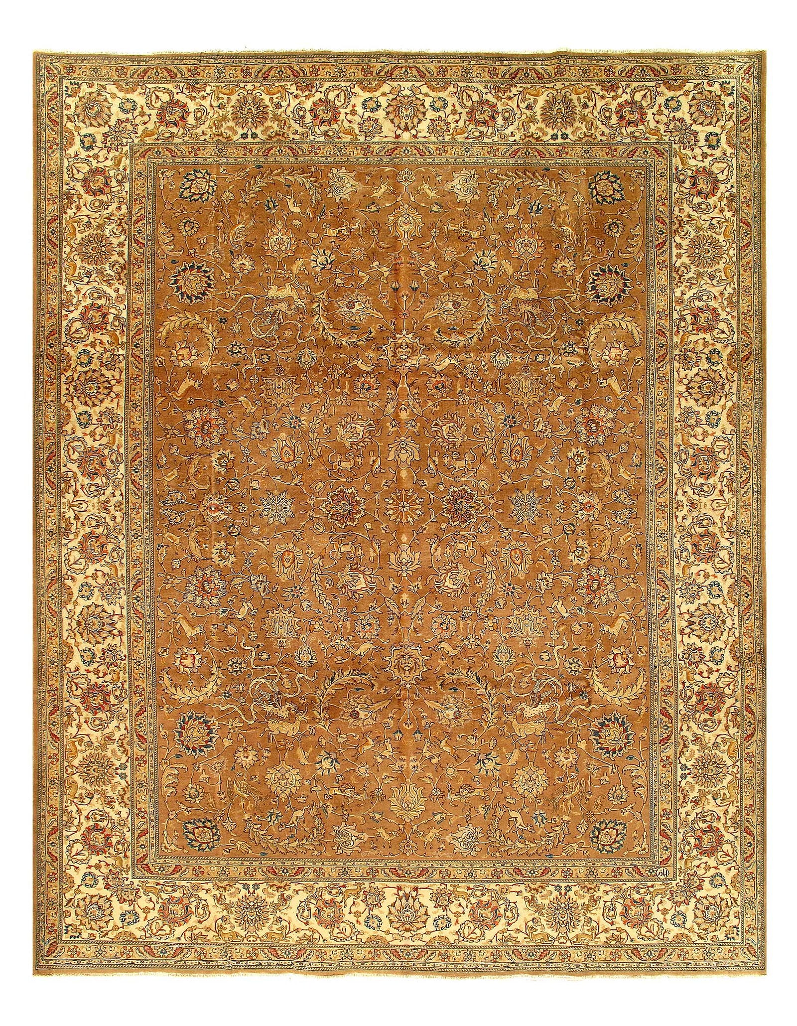 Light Brown fine vintage Tabriz 9'9'' X 12'8'': Light Brown fine vintage Tabriz 9'9'' X 12'8'' - circa 1930, Tabriz, Hand-Knotted, Lamb's Wool, 300 -27752- 862.This item is part of our fine auction collection which includes many fine home accessori