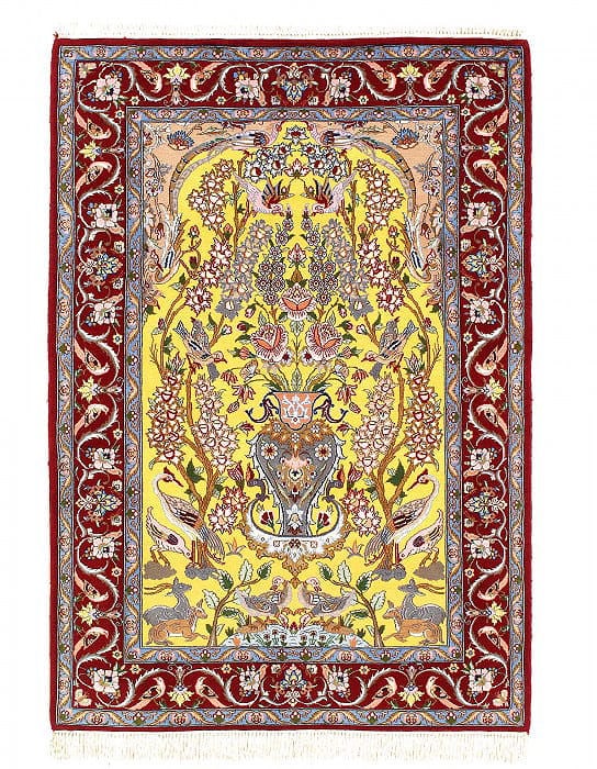 Persian Isfahan Hand-Knotted Silk & Korker Wool Rug - 3'5" x 5'3": Persian Isfahan Hand-Knotted Silk & Korker Wool Rug - 3'5" x 5'3" - New, Traditional, Hand-Knotted, Wool & Silk, 300 -D08557- 862.This item is part of our fine auction collection which includes many