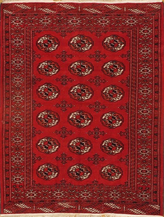 Rust Russain Turkman 4'.2'' x 4'.5'': Rust Russain Turkman 4'.2'' x 4'.5'' - , Turkaman, Hand-Knotted, Lamb's Wool, 300 -D08068- 862.This item is part of our fine auction collection which includes many fine home accessories including anti