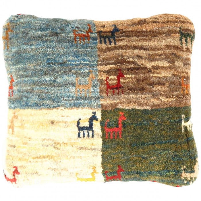 Fine Hand knotted Gabbeh pillow 14"X 14": Fine Hand knotted Gabbeh pillow 14"X 14" - N/A, Gabbeh, Hand-Woven, Lamb's Wool, 300 -PG 288- 862.This item is part of our fine auction collection which includes many fine home accessories including a
