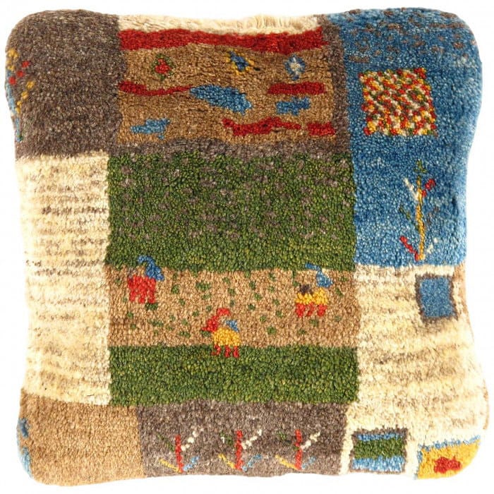 Fine Hand knotted Gabbeh pillow 16"X 16": Fine Hand knotted Gabbeh pillow 16"X 16" - N/A, Gabbeh, Hand-Woven, Lamb's Wool, 300 -PG 257- 862.This item is part of our fine auction collection which includes many fine home accessories including a