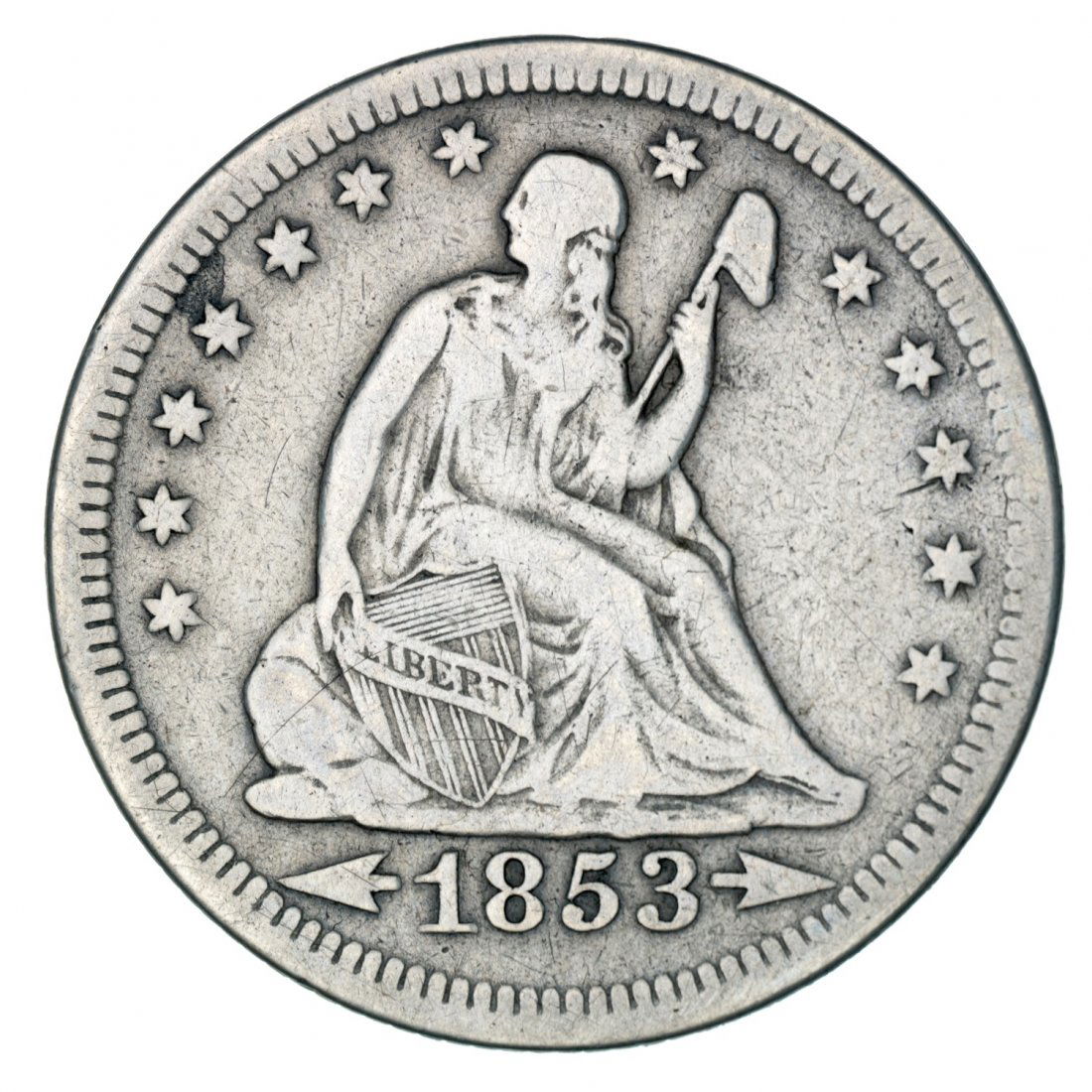 1853 Seated Liberty Quarter with Arrows and Rays (1 of 2)