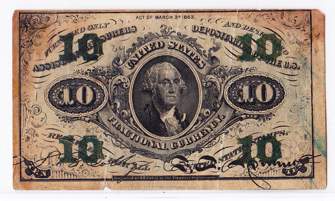 1863 10 Cent Fractional Currency 3rd Issue Green Back (1 of 2)