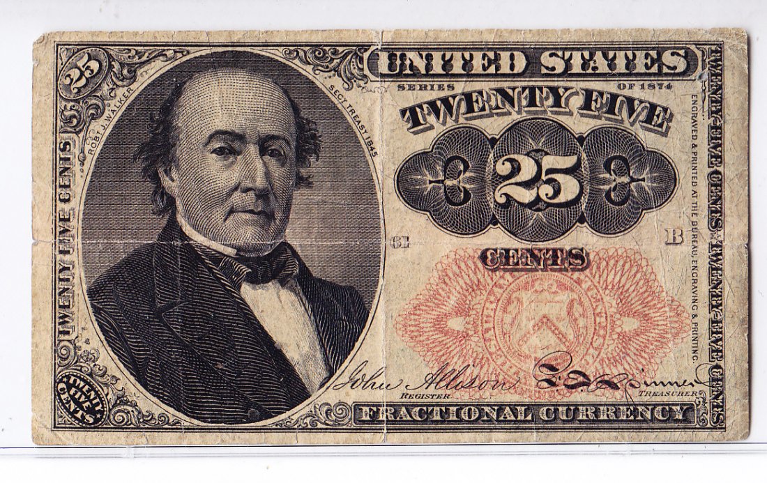 1874 25 Cent Fractional Currency 5th Issue Red Seal: .