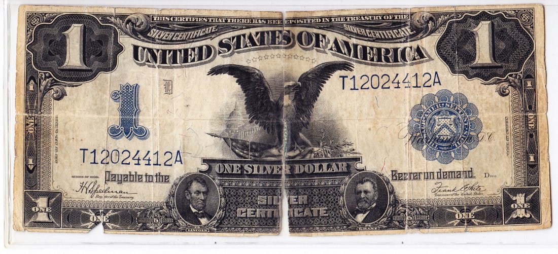 1899 $1 Silver Certificate, Lincoln/Grant: (Speelman-White) Split vertically, repaired.