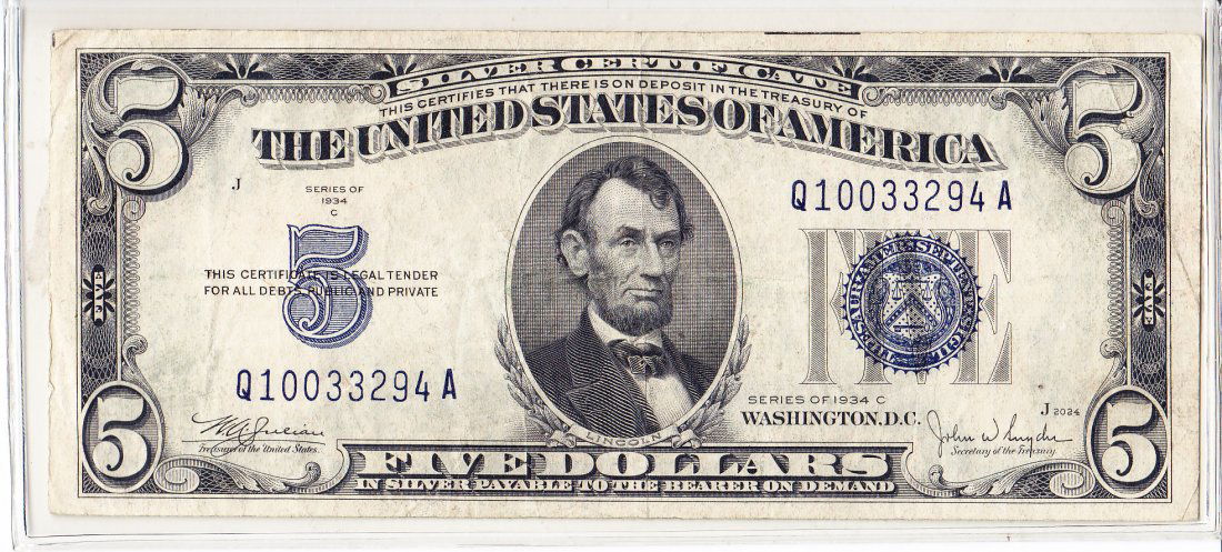 1934 C $5 Silver Certificate Blue Seal (1 of 2)