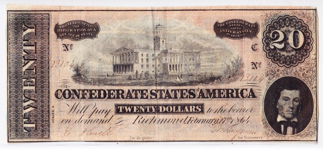 1864 $20 Confederate Currency, 2nd Series, 7th Issue C: .