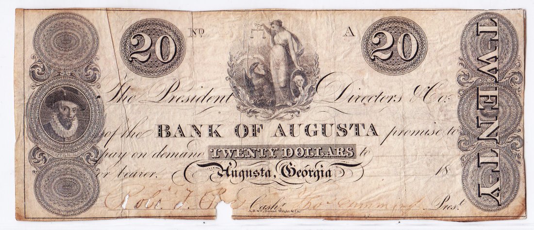 1830s $20 Bank of Augusta, GA: .