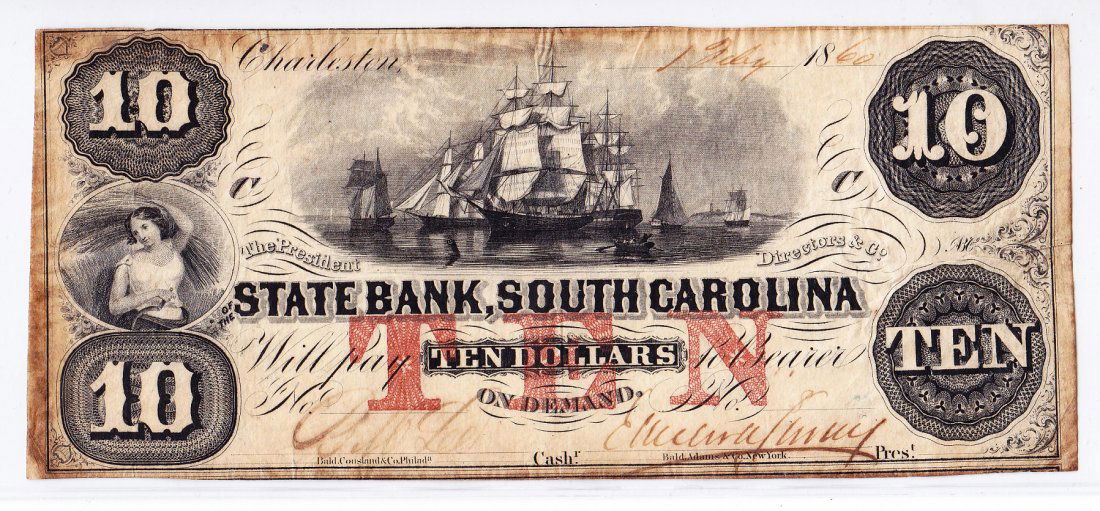 1860 $10 Bank Note, State Bank South Carolina (1 of 2)