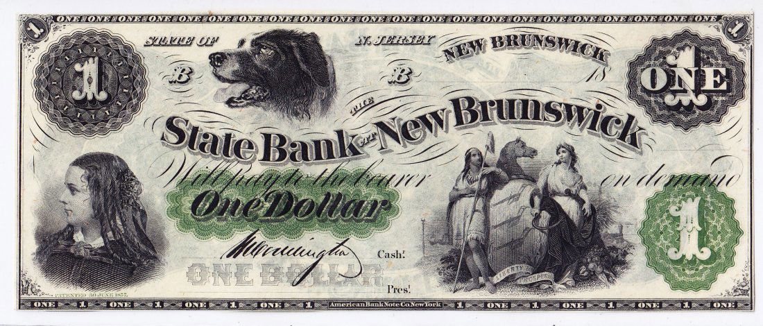 State Bank of New Brunswick, NJ $1 Broken Bank Note (1 of 2)