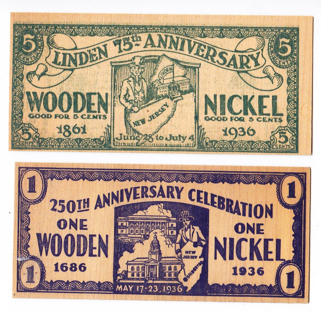 1936 Wooden Nickels New Jersey Anniversaries (1 of 2)