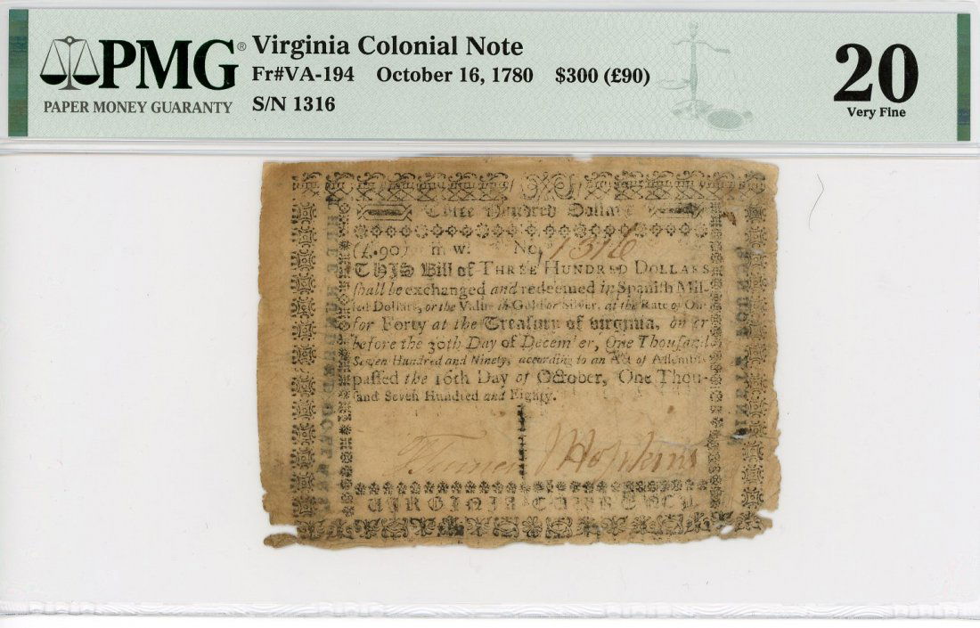 1780 Virginia Colonial Note (1 of 2)