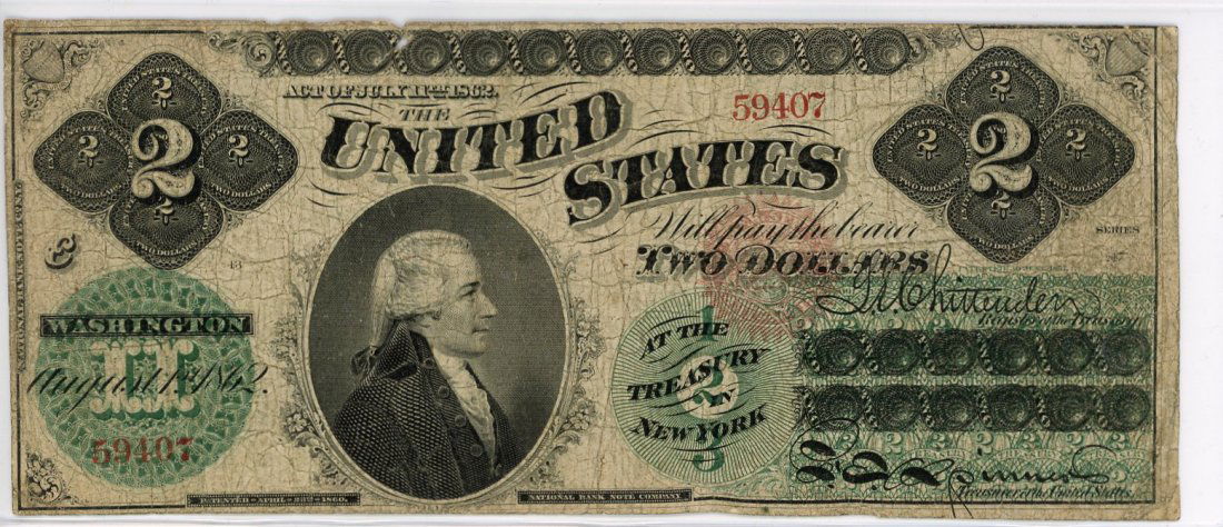 1862 $2 U.S. Note, Hamilton (1 of 2)