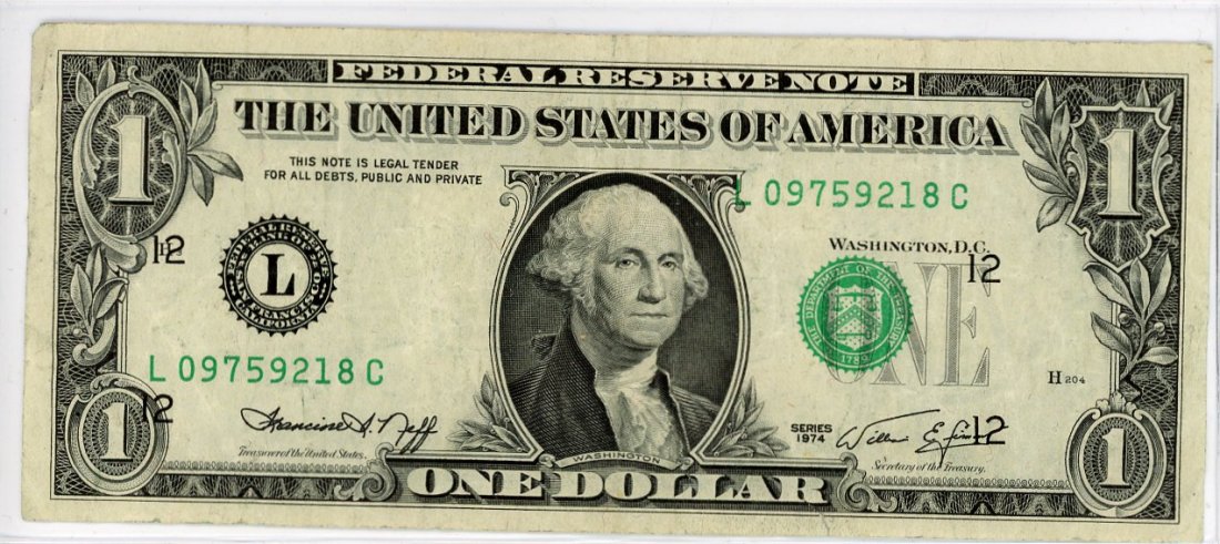1974 $1 Federal Reserve Error Note (1 of 2)