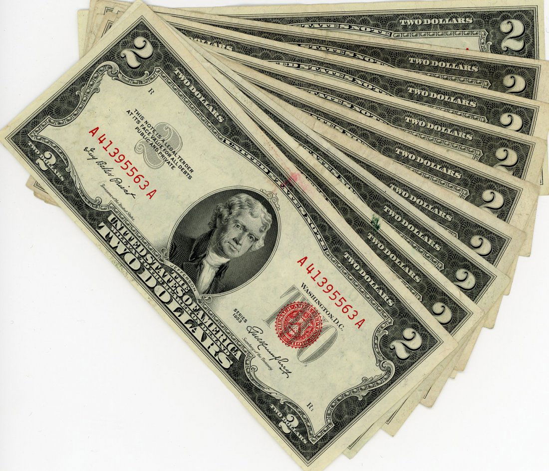 1953-63 $2 US Notes, Group of 10 (1 of 2)