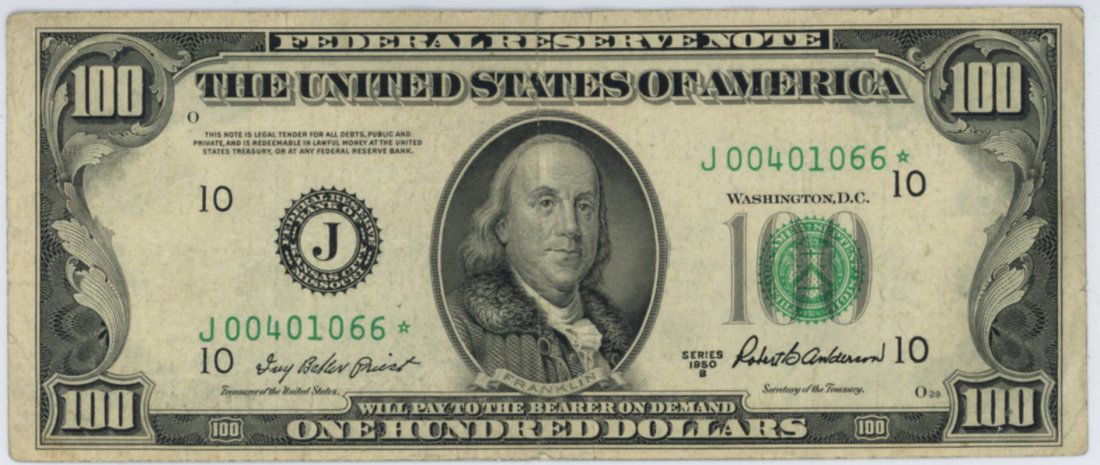 1950-B $100 Federal Reserve Kansas City Star Note (1 of 2)