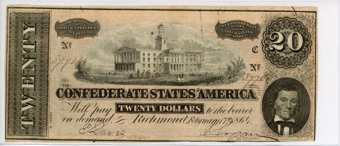 1864 $20 Confederate Currency, Seventh Issue "C" (1 of 2)