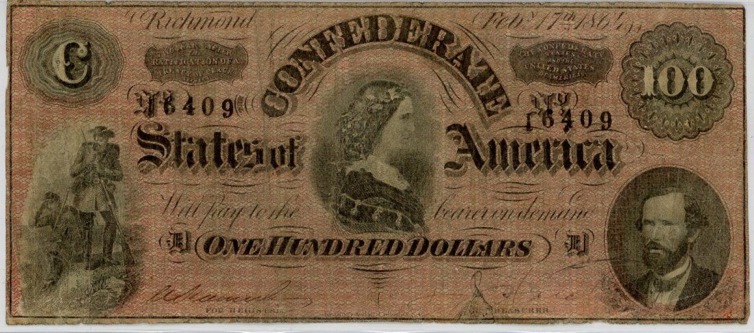 1864 $100 Confederate Bank Note (1 of 2)