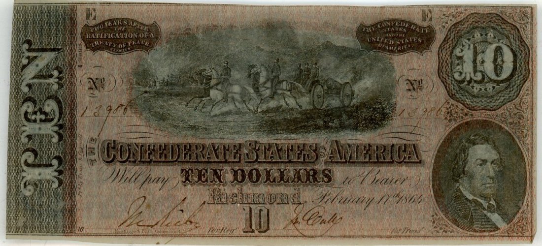1864 $10 Confederate Note Embedded in Lucite: 1864 $10 Confederate Note, Embedded in Lucite, makes a great paperweight