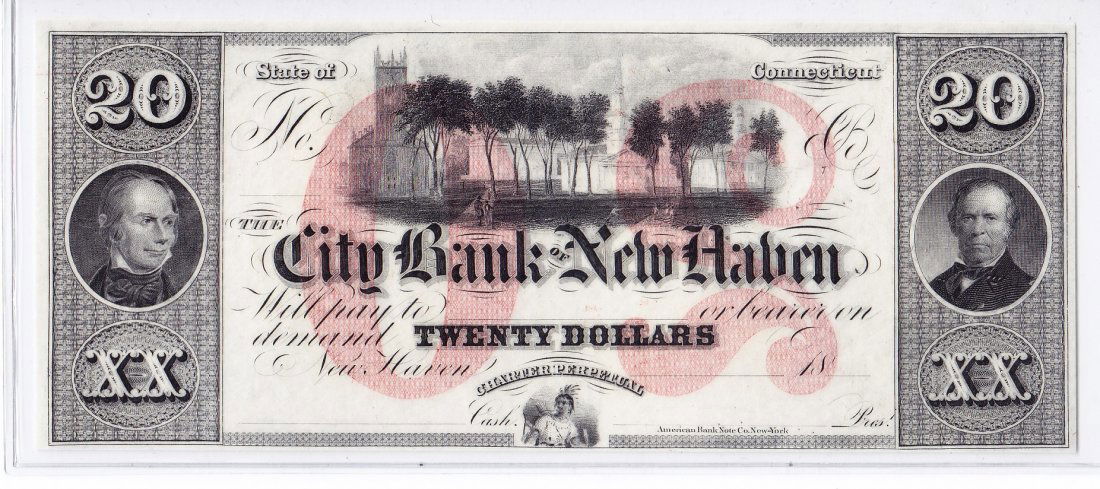 $20 Broken Bank Note, City Bank of New Haven, CT, CU (1 of 2)