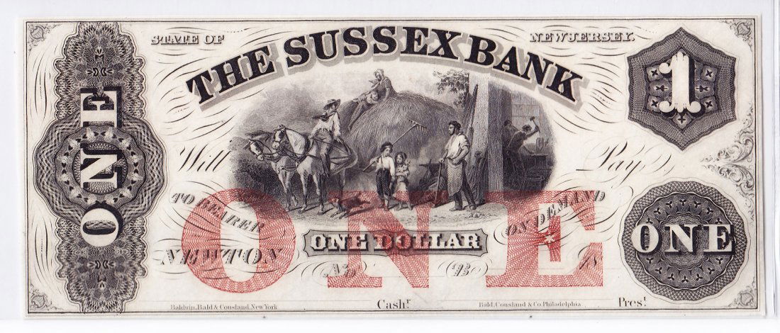 $1 Broken Bank Note, Sussex Bank, Newton NJ, CU (1 of 2)