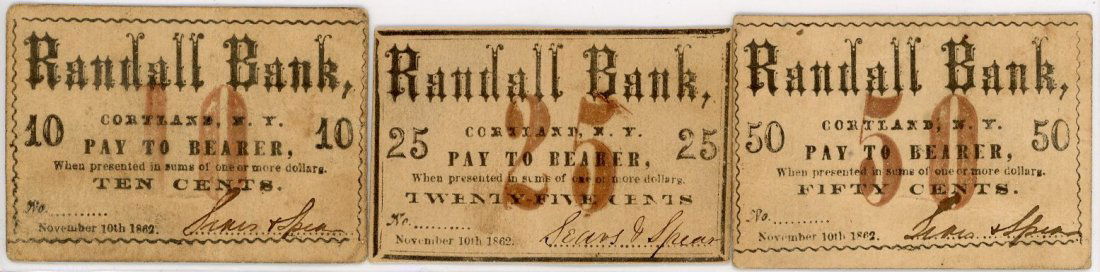 1862 Fractional Set of 3, Randall Bank, Cortland, NY (1 of 2)