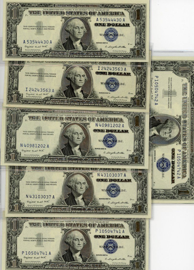 $1 Silver Certificates, Lot of 6 w/Silver Overprint (1 of 2)