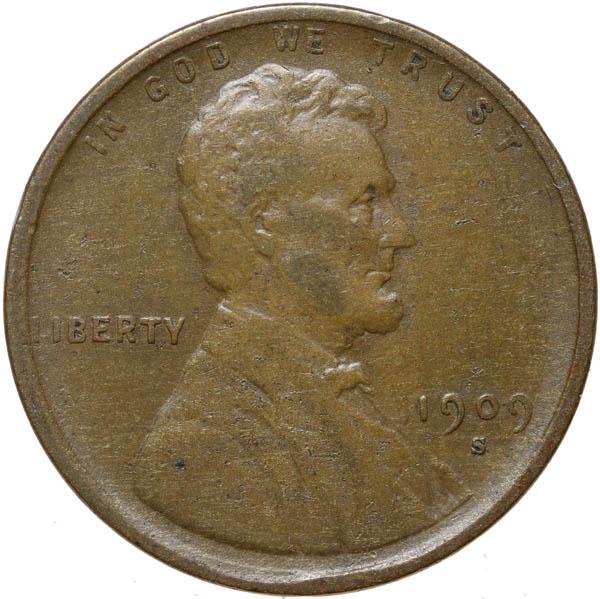 1909-S Lincoln Cent: 1909-S Lincoln Cent. Very Fine. Greysheet $110.