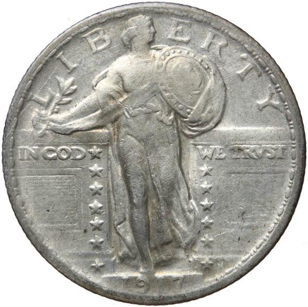 1917 Liberty Standing Quarter Dollar. Type 2: 1917 Liberty Standing Quarter Dollar. Type 2. VF-20. Greysheet $50.