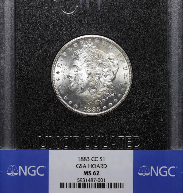 1883-CC Morgan Dollar. GSA NGC MS-62: 1883-CC Morgan Dollar. GSA Hoard. NGC MS-62. Greysheet $240.
