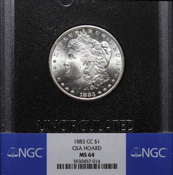 1883-CC Morgan Dollar. GSA NGC MS-64: 1883-CC Morgan Dollar. GSA Hoard. NGC MS-64. Greysheet $255.