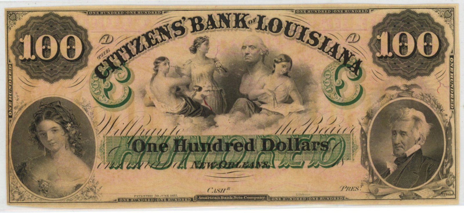 Citizen's Bank $100 New Orleans Remainder Note CHOICE: Citizen's Bank of Louisiana $100 New Orleans Remainder Note. CHOICE UNC.