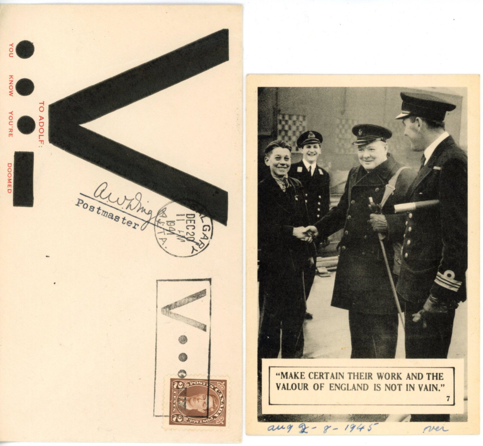 Churchill Propoganda Postcard and Ephemera: Includes cover.