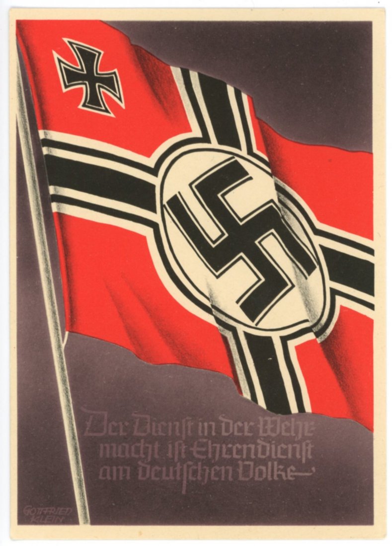 WWII Nazi Era Postcards and Ephemera Group of 2: Group of 2. Includes flag, medal, and label, all with swastikas