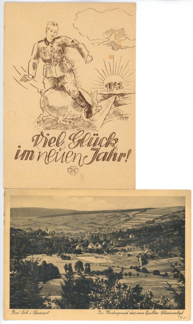 Germany WWII Nazi Feldpost Cover and Card Group of 6: Group of 6. Includes 1941 Fedlpost (probably Soviet) New Year card with anti-Bolshevik quote. And some with swastika cancels