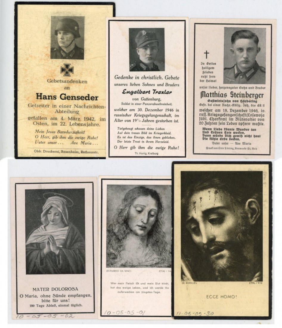 Germany Nazi Era Ephemera Group of 11: Group of 11 including soldier memorial funeral cards, postcard, etc.