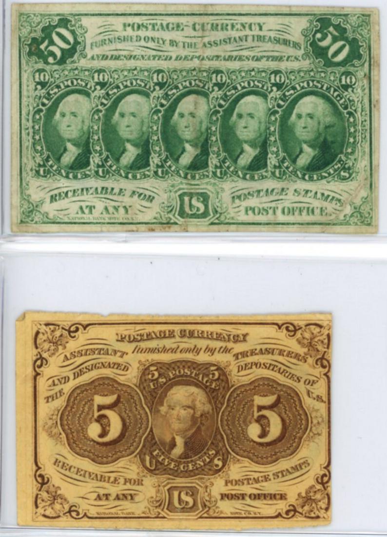 1862 1st Issue Postage Currency (Imperf) 2 Notes (1 of 2)