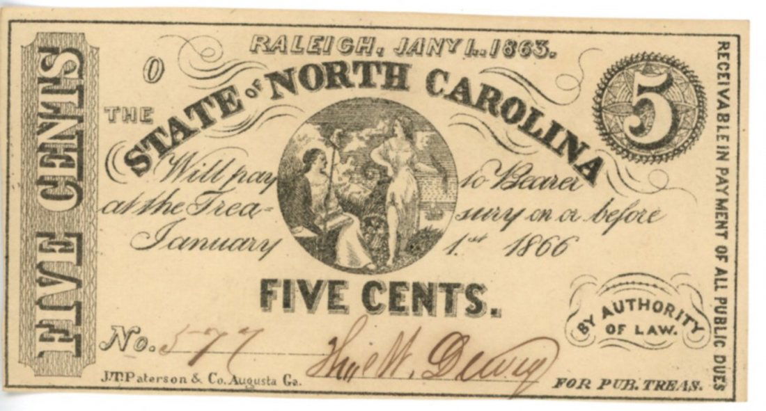 1863 5c CSA - North Carolina Fractional Note (1 of 1)