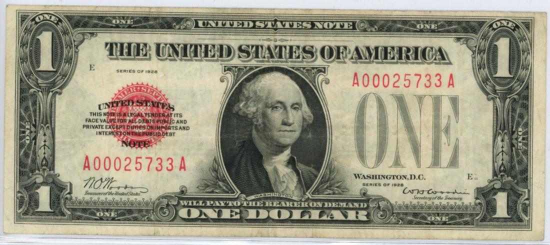 FR 1500: 1928 $1 US Note, Woods-Woodin (1 of 2)