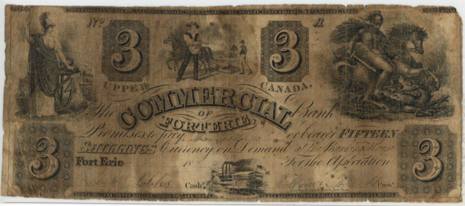 1820 $3 Canada Commercial Bank of Fort Erie Note, (1 of 1)
