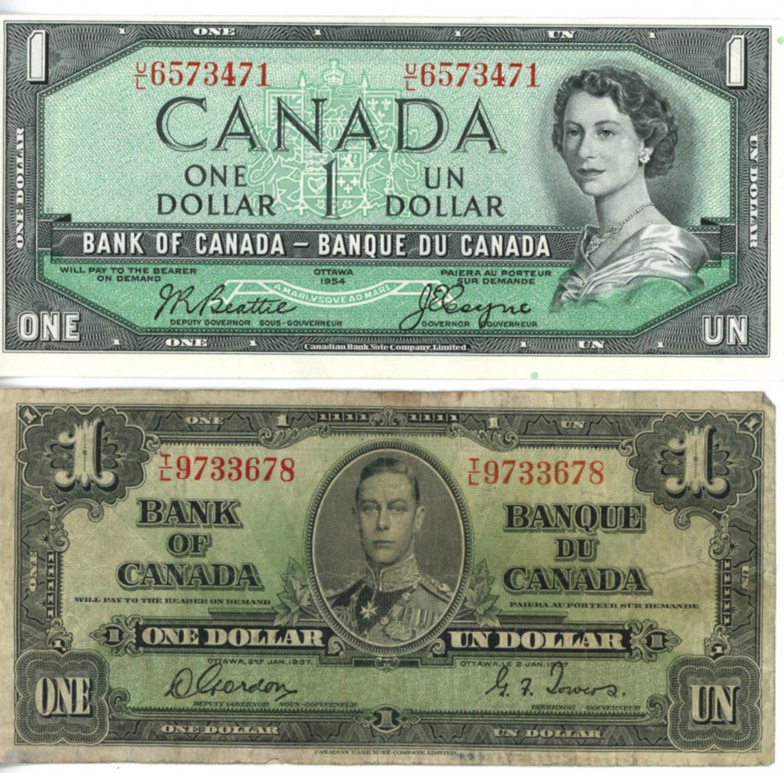 1927/1954 $1 Bank of Canada Notes, Group of 2 (1 of 2)