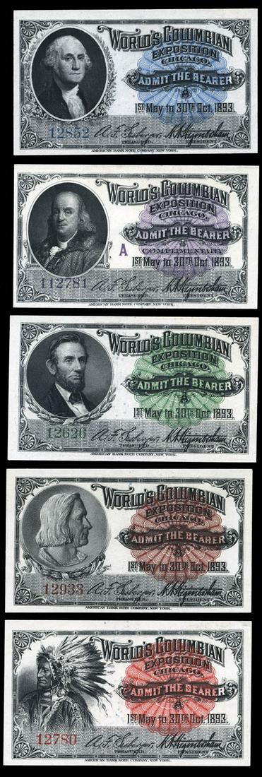 1893 Columbian Exposition Admission Tickets (5) (1 of 1)