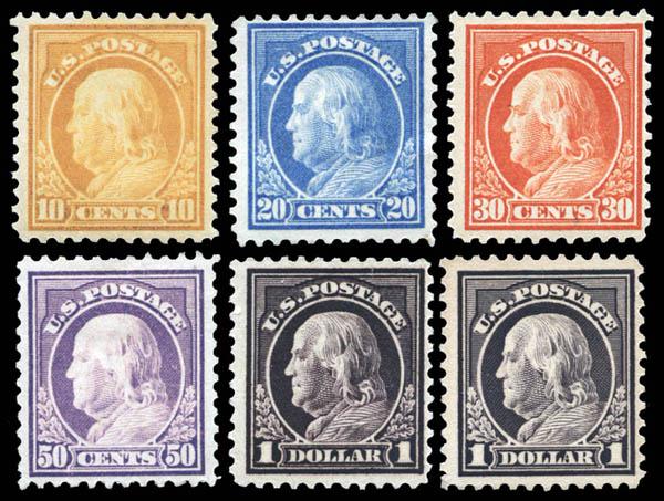 1917 10c, 20c, 30c, 50c, $1 Franklin (Scott # 510/518) (1 of 1)