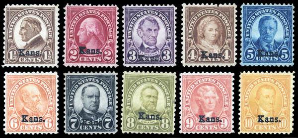 1929, Kans., 1c to 10c Almost Complete (Scott #659-668) (1 of 1)
