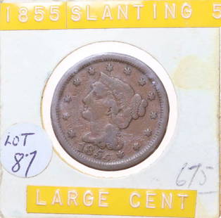 1855 Braided Hair Cent Slanting 55: VF-30. CPG $54.